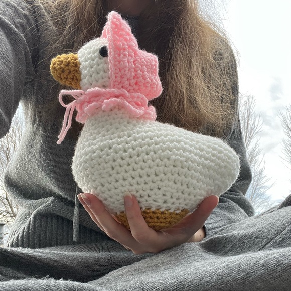 Hand Crocheted Carla the White Goose with Bonnet Stuffed Animal Plushie! - Picture 7 of 14